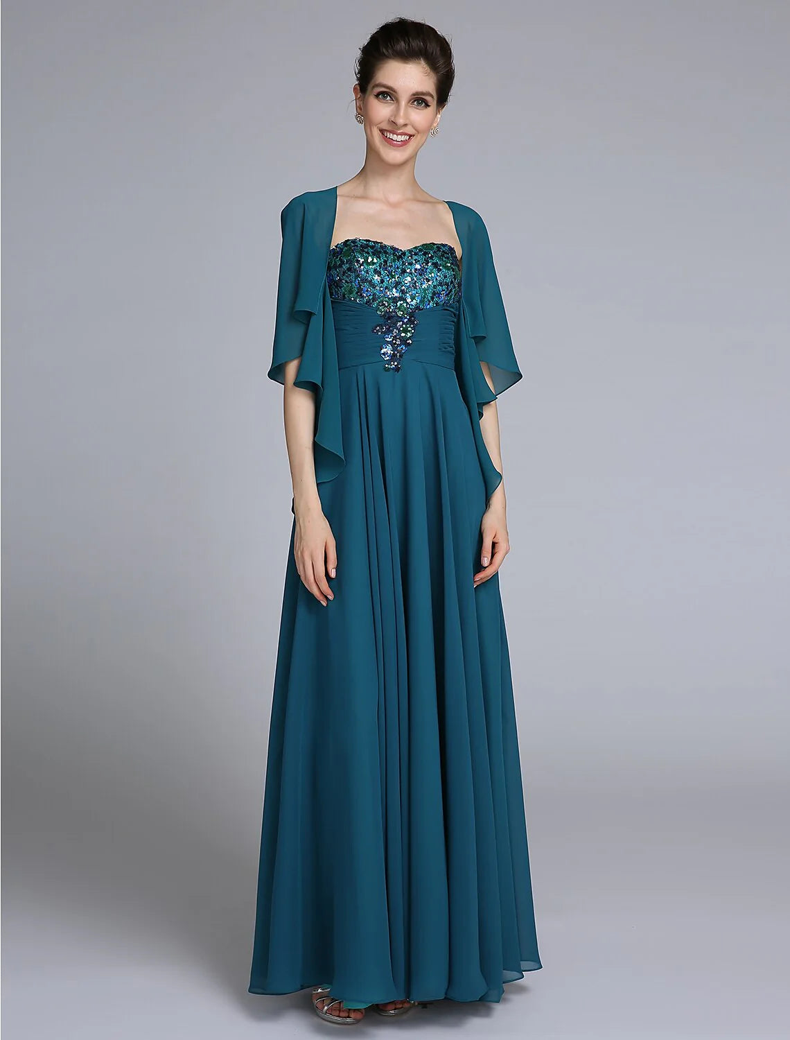 Wholesale A-Line Mother of the Bride Dress Wrap Included Sweetheart Ankle Length Chiffon Sleeveless yes with Ruched Sequin